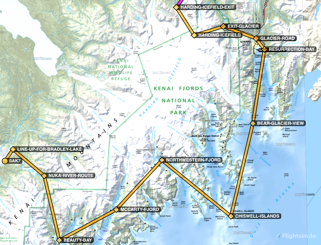 Kenai Fjords National Park Flight Plan for Microsoft Flight Simulator