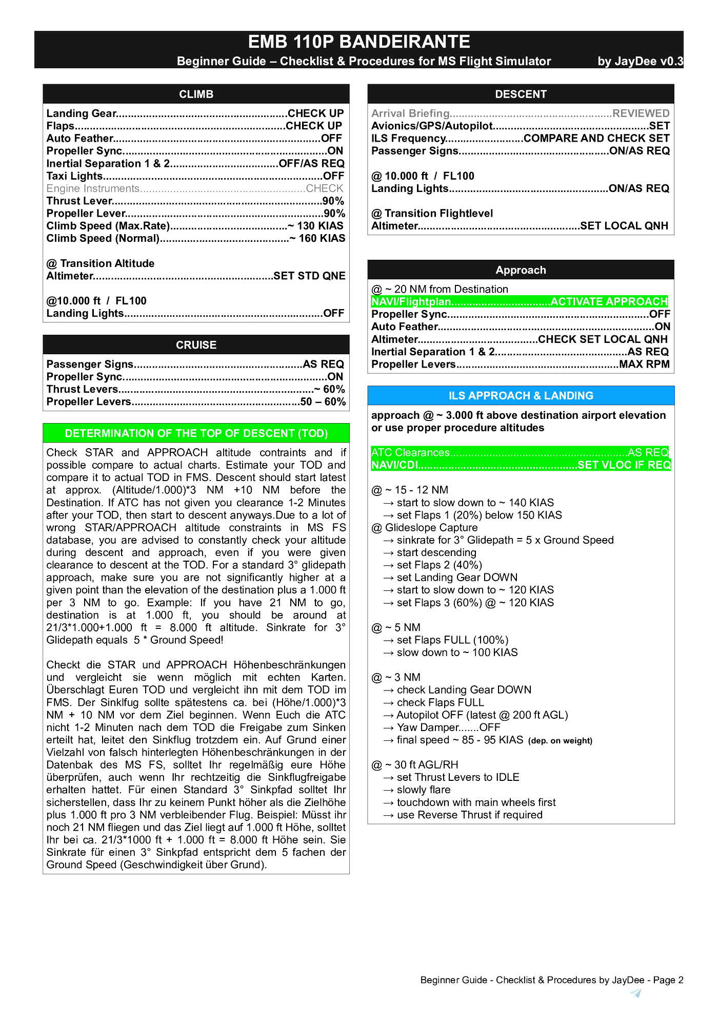 EMB 110 Bandeirante - JDs Comprehensive Checklist & Procedures for ...