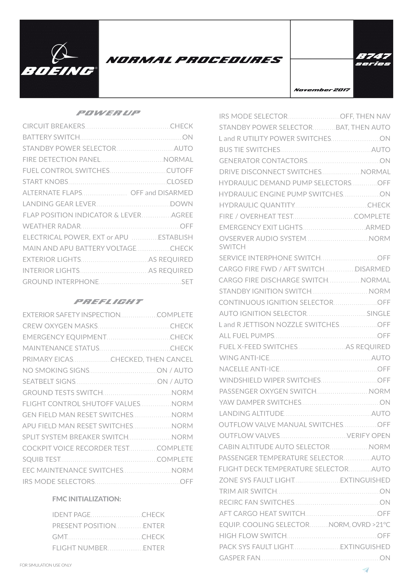 checklist boeing 747-8 for Microsoft Flight Simulator | MSFS