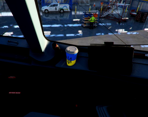 Ukrainian Flag and Tryzub Ukraine Coffee Cup FlyByWire A320 - for Microsoft Flight Simulator