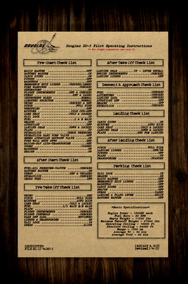 Douglas DC-3 Normal Checklist - for Microsoft Flight Simulator