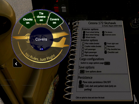 Flow Pro Widget: Exterior options for Bagolu's Cessna 172SP Skyhawk AS1000 - for Microsoft Flight Simulator