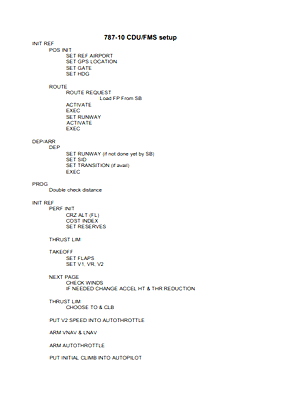 787-10 CDU/FMS setup checklist - for Microsoft Flight Simulator