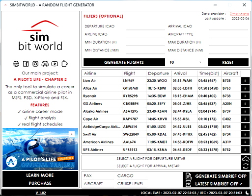 A RANDOM FLIGHT GENERATOR - for Microsoft Flight Simulator