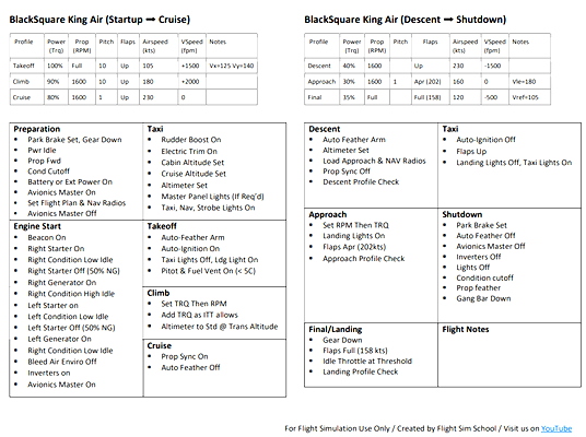 Blacksquare Analog King Air Checklist - for Microsoft Flight Simulator