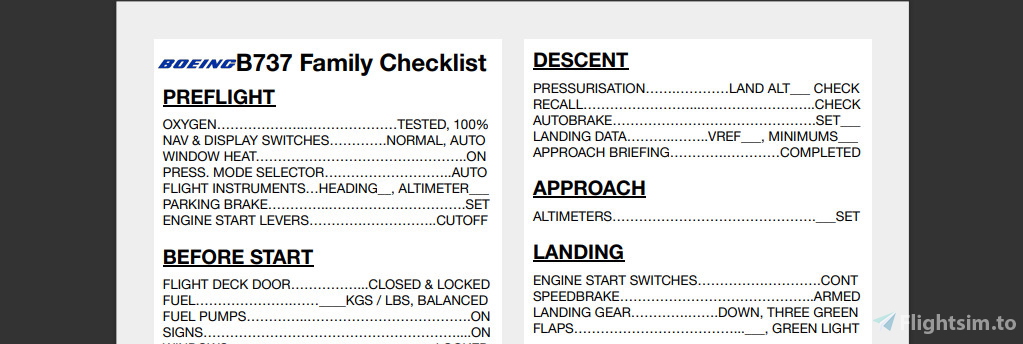 Checklists - PMDG Boeing 737-800 Add-Ons For Microsoft Flight Simulator ...