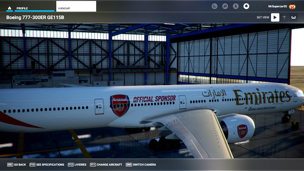 Captain Sim Boeing 777-300 Emirates Arsenal Promotional livery (fictional) - for Microsoft Flight Simulator
