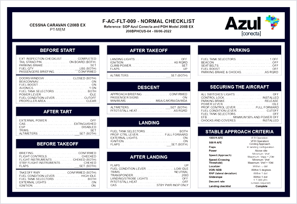 Checklist C208B EX - Azul Conecta - for Microsoft Flight Simulator