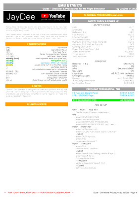 EMB E-Jet 170/175 - Checklist & Procedures - for Microsoft Flight Simulator
