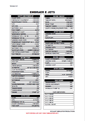 Embraer E170 - E195 (E2) Checklist - for Microsoft Flight Simulator