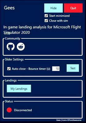 Gees with auto-close and start-minimized options - for Microsoft Flight Simulator