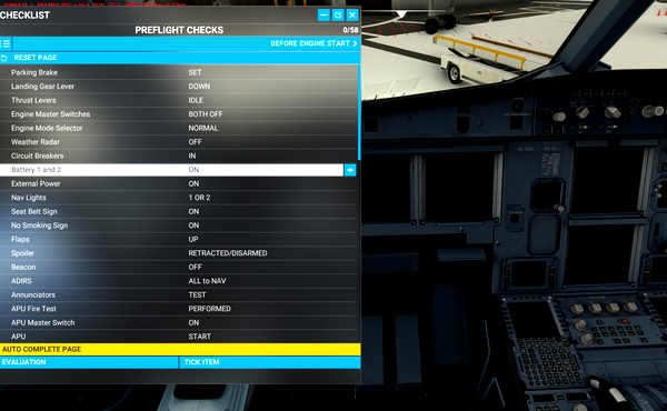 In-Game Checklist for Fenix Airbus A320 - for Microsoft Flight Simulator