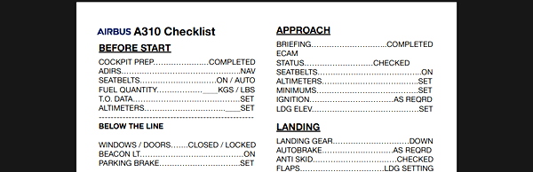 iniBuilds Airbus A310 Checklist - for Microsoft Flight Simulator