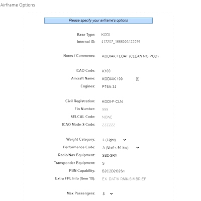 Kodiak Float and Wheels Simbrief Profiles - for Microsoft Flight Simulator