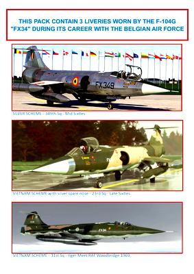 Lockheed F-104G - Pack of 3 liveries worn by FX34 during its career with BAF - for Microsoft Flight Simulator