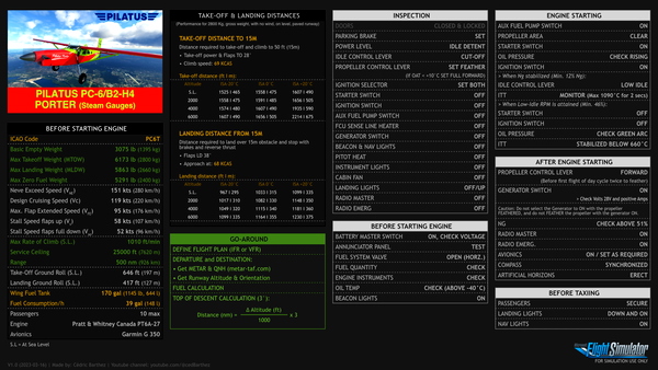 Pilatus PC-6 Porter - Checklists & Procedures - for Microsoft Flight Simulator