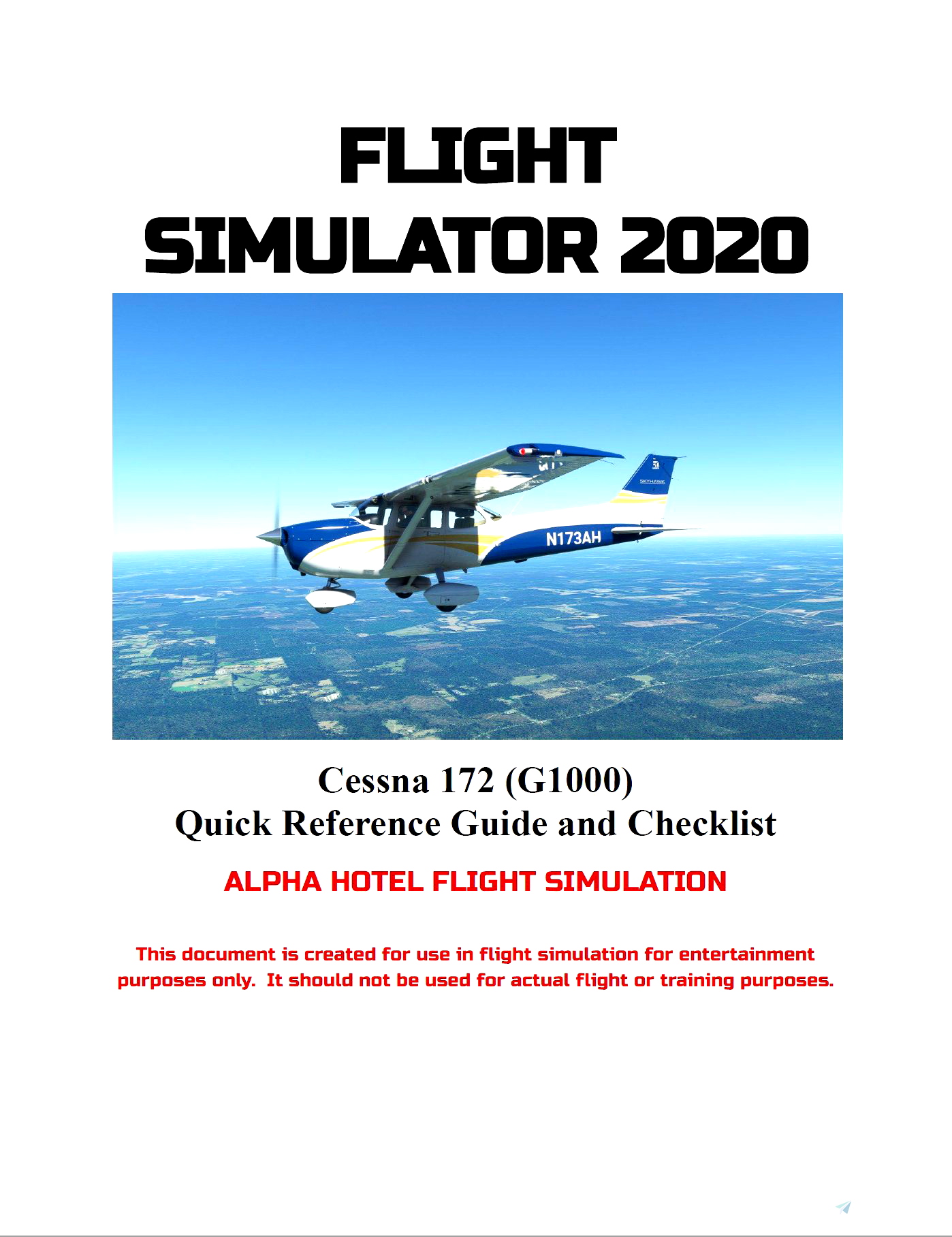 Quick Reference/Checklist Cessna 172 (G1000) for Microsoft Flight Simulator MSFS