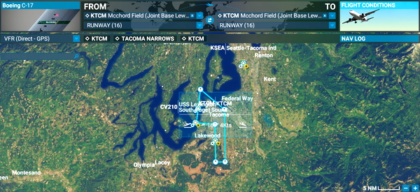 Tacoma Narrows (KTIW) Airshow Route from McChord Air Force Base (KTCM) - for Microsoft Flight Simulator