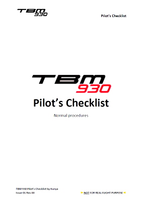 TBM 930 Pilot's Checklist - for Microsoft Flight Simulator