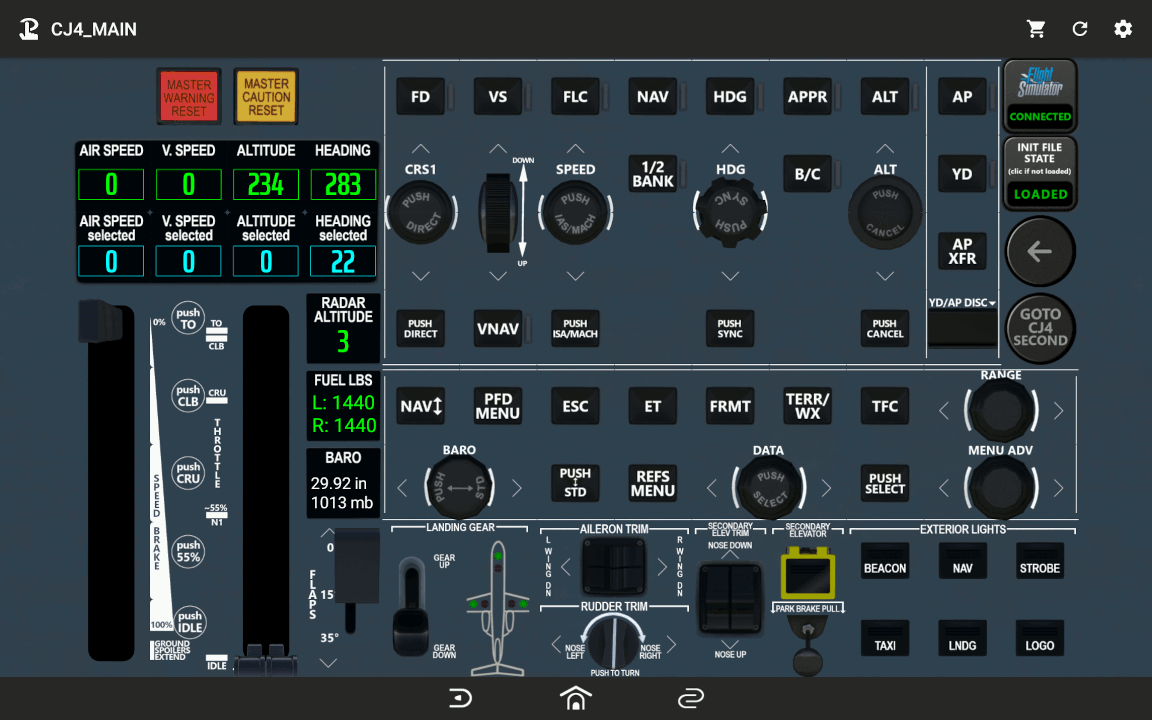 Touch Portal pages for CJ4 Working Title - for Microsoft Flight Simulator