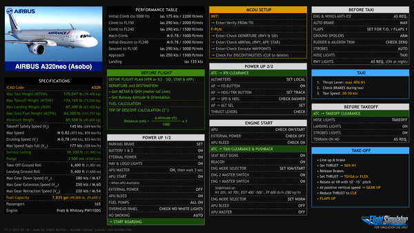 Airbus A320neo Asobo - Simplified Checklists & Procedures - for Microsoft Flight Simulator