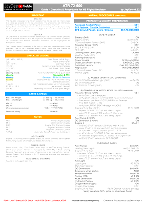 ATR 72-600 - Checklist & Procedures - for Microsoft Flight Simulator
