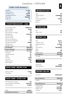 ATR72-600 Checklists (Transit) - for Microsoft Flight Simulator