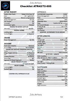 checklist ATR42/72-600 Julo Airlines - for Microsoft Flight Simulator