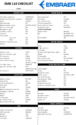EMB110 checklist - for Microsoft Flight Simulator
