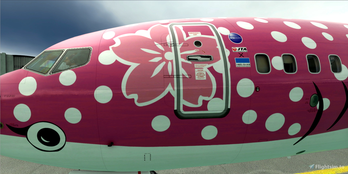 PMDG 737800 Japan Transocean Air "Sakura Jinbei Livery" Pink whale