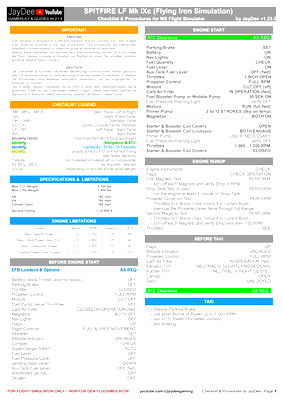 Spitfire LF Mk IXc - Checklist & Procedures - for Microsoft Flight Simulator