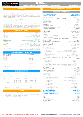 Transall - Checklist & Procedures - for Microsoft Flight Simulator