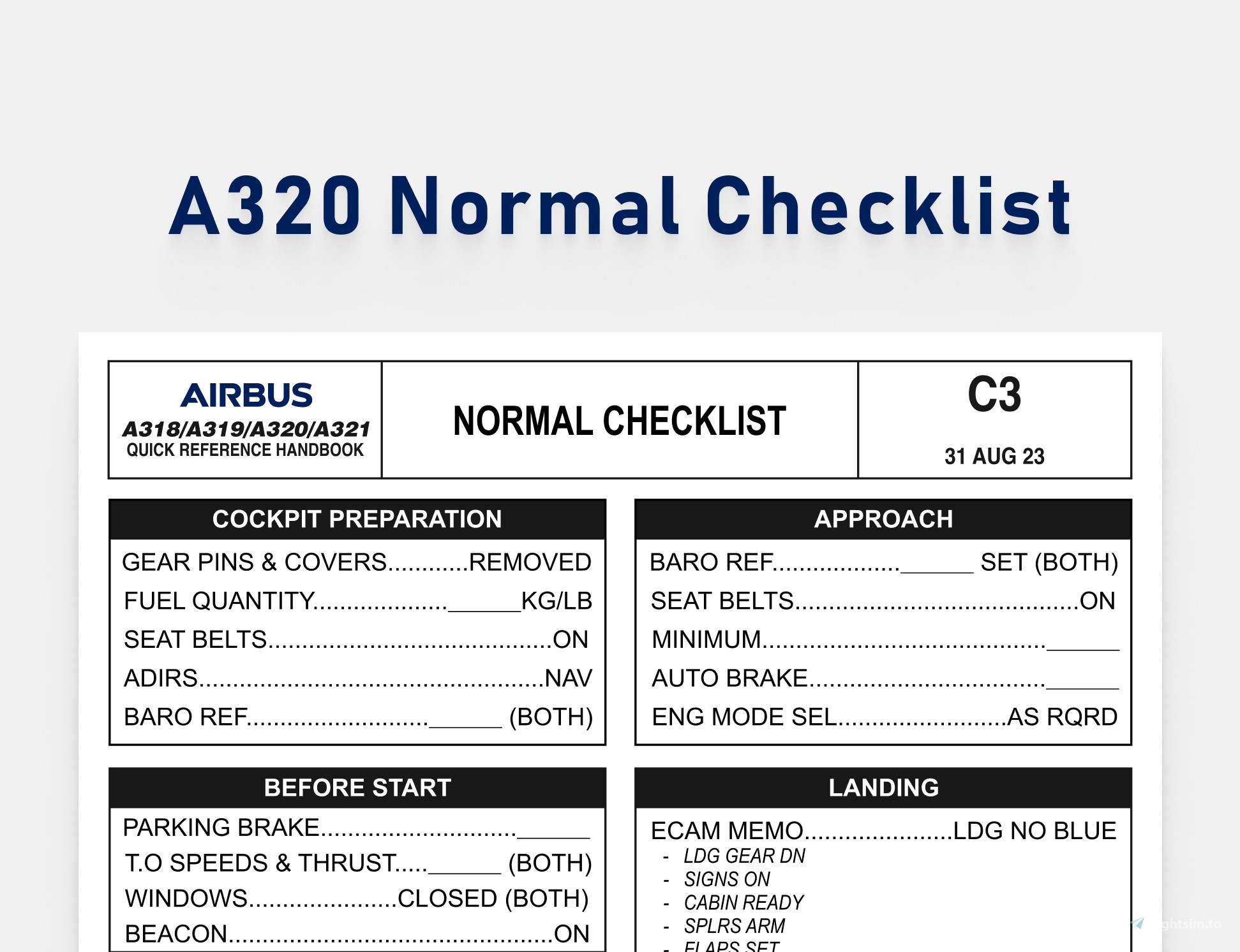 Airbus A320 Normal Checklist - A32NX, Fenix Standard Operating ...