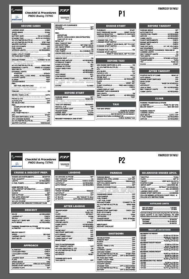 Horizontal PMDG 737NG Series Checklist For Microsoft Flight Simulator ...